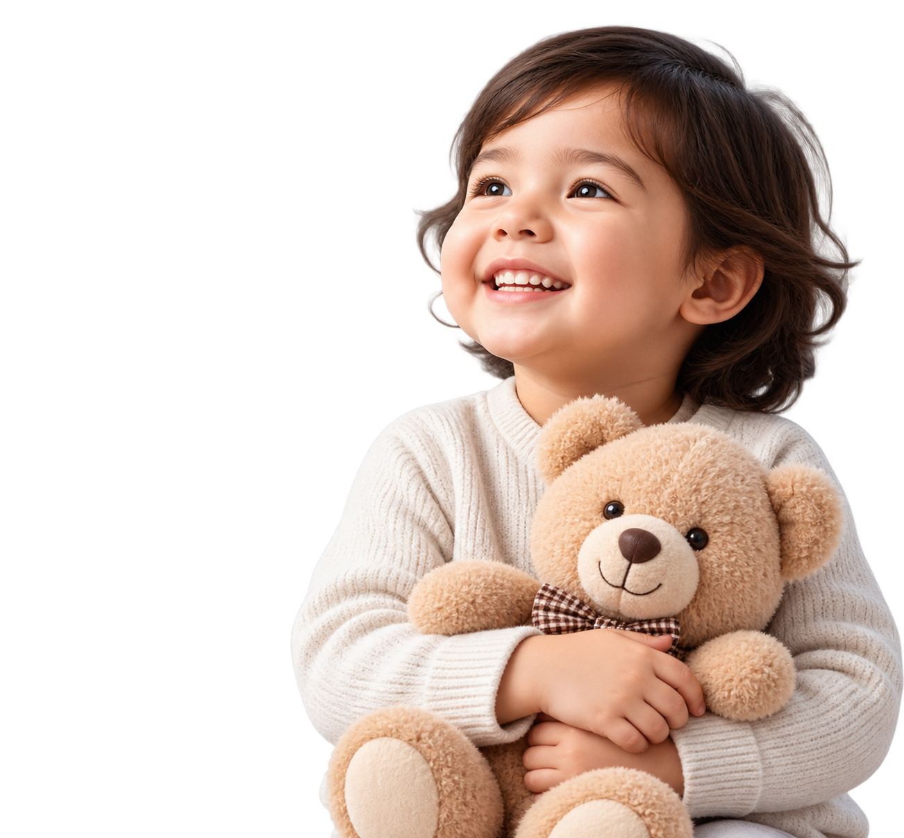 Happy child holding teddy bear